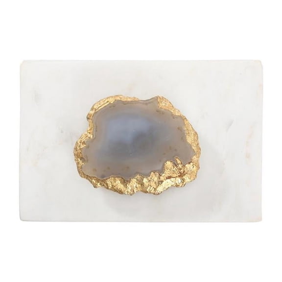 Rectangular Decorative Box with Agate Lid for Home Decor - Marble Keepsake Storage Jewelry Box with Lid as Home Organizer - Jewelry Organizer and Decor Box Accent for Glam Spaces - 4", White