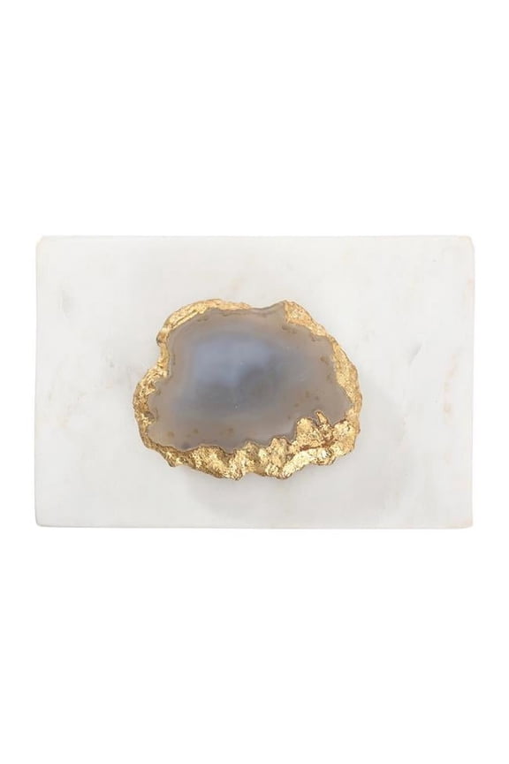 Rectangular Decorative Box with Agate Lid for Home Decor - Marble Keepsake Storage Jewelry Box with Lid as Home Organizer - Jewelry Organizer and Decor Box Accent for Glam Spaces - 4", White