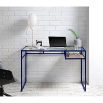 Rectangular Desk With Blue Finish And Innovative Supply Concept Shelf