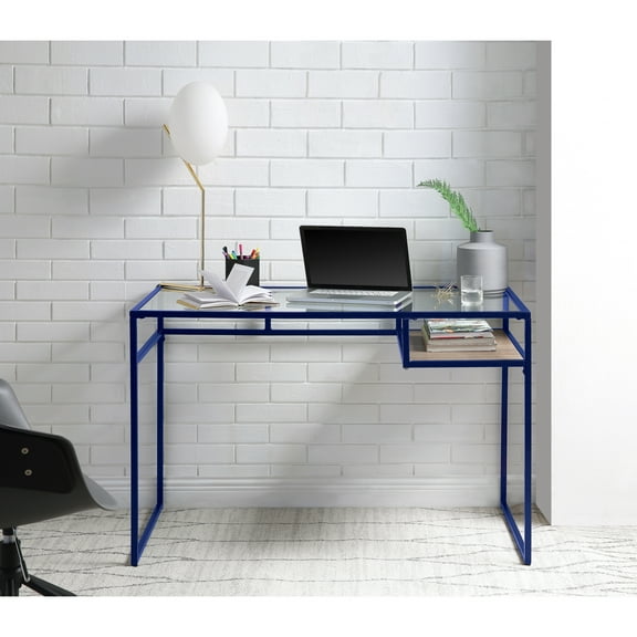 Rectangular Desk With Blue Finish And Innovative Supply Concept Shelf