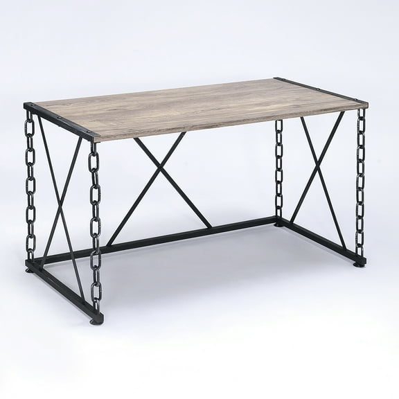 Rectangular Desk With Rustic Oak Veneer And Antique Black Base - Modern Office Industrial & Versatile Work