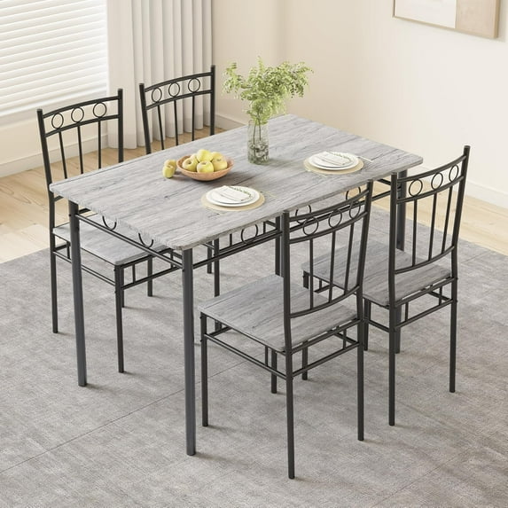 Rectangular Dining Room Table Set with 4 Chairs, Space-Saving Kitchen Table Set for Small Space, Retro Grey