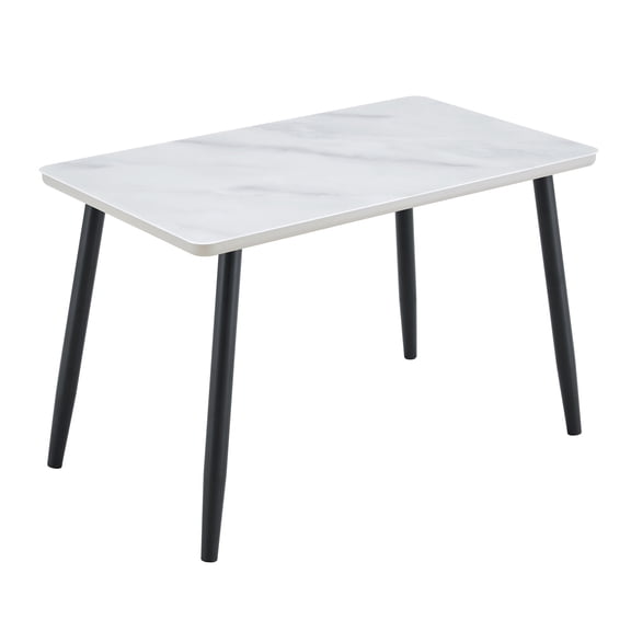 Rectangular Dining Table for 4-6 People, Modern Minimalist Kitchen Table, Tempered Glass Top Marble Look, MDF Board with Black Metal Legs, for Dining Room Restaurant