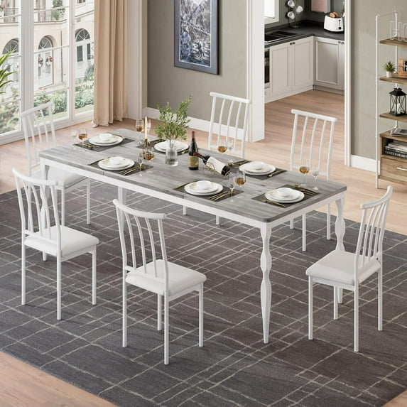 Rectangular Dining Table for 6, 71 Inch Rustic Farmhouse Kitchen Table with Large Tabletop, Long Wooden Dining Room Table with Heavy Duty Legs, Dinette and Dinner Desk for Party, Big Family