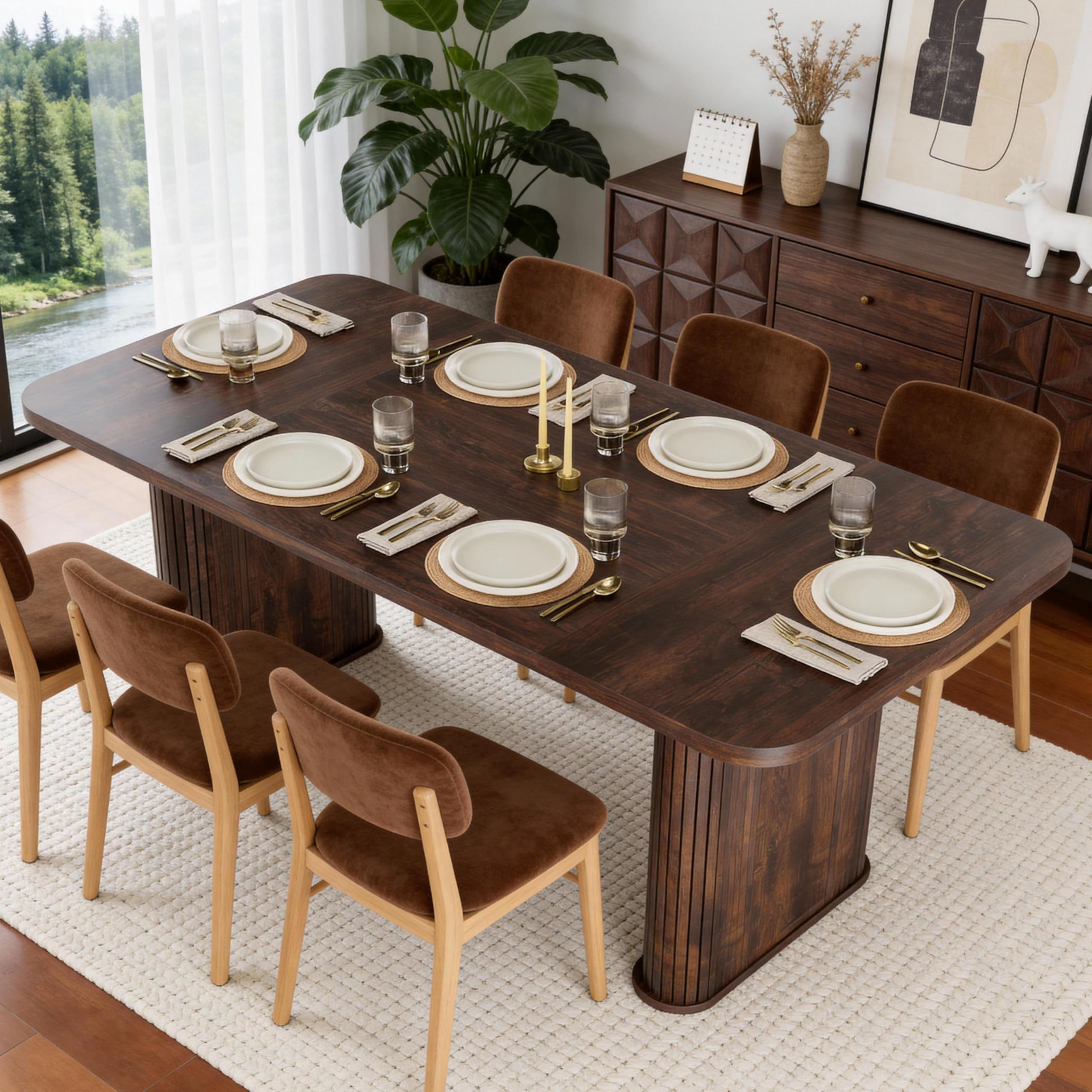 Rectangular Dining Table for 6-8 People, 62 Inch Modern Kitchen Table ...
