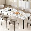 Rectangular Dining Table for 6-8 People, 78.7” Long Kitchen Table with Irregular Curved Edge, 15mm MDF Desktop & Metal Frame, Waterproof Scratch-Resistant Dining Room Table for Home Office,White