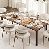 Rectangular Dining Table for 6-8 People, 78.7” Long Kitchen Table with Irregular Curved Edge, 15mm MDF Desktop & Metal Frame, Waterproof Scratch-Resistant Dining Room Table for Home Office,Brown