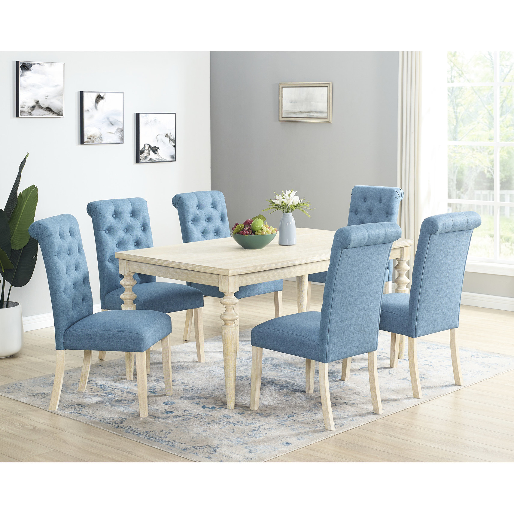 Rectangular Dining Table with 6 Tufted Chairs Set | Perfect for Dining ...