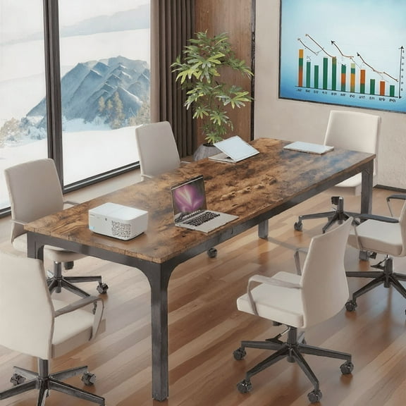 Rectangular Dining Table 78 Inch Long, Modern Industrial Kitchen Table For 6-8 People, Scratch Resistant Surface With Heavy Duty Metal Frame