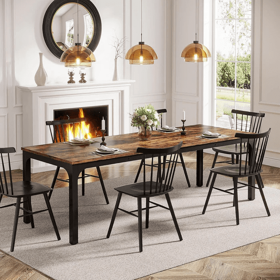 Rectangular Dining Table 78 Inch Long, Modern Industrial Kitchen Table For 6-8 People, Scratch Resistant Surface With Heavy Duty Metal Frame