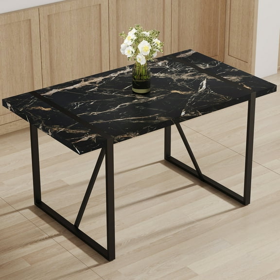 Rectangular Dining Table With Black Metal Legs, 1.5 Inch Thick, For 4-6 Seats, Work Desk, Kitchen, Terrace, Space Industrial Table, Thick Top, 4-6, Room Decoration