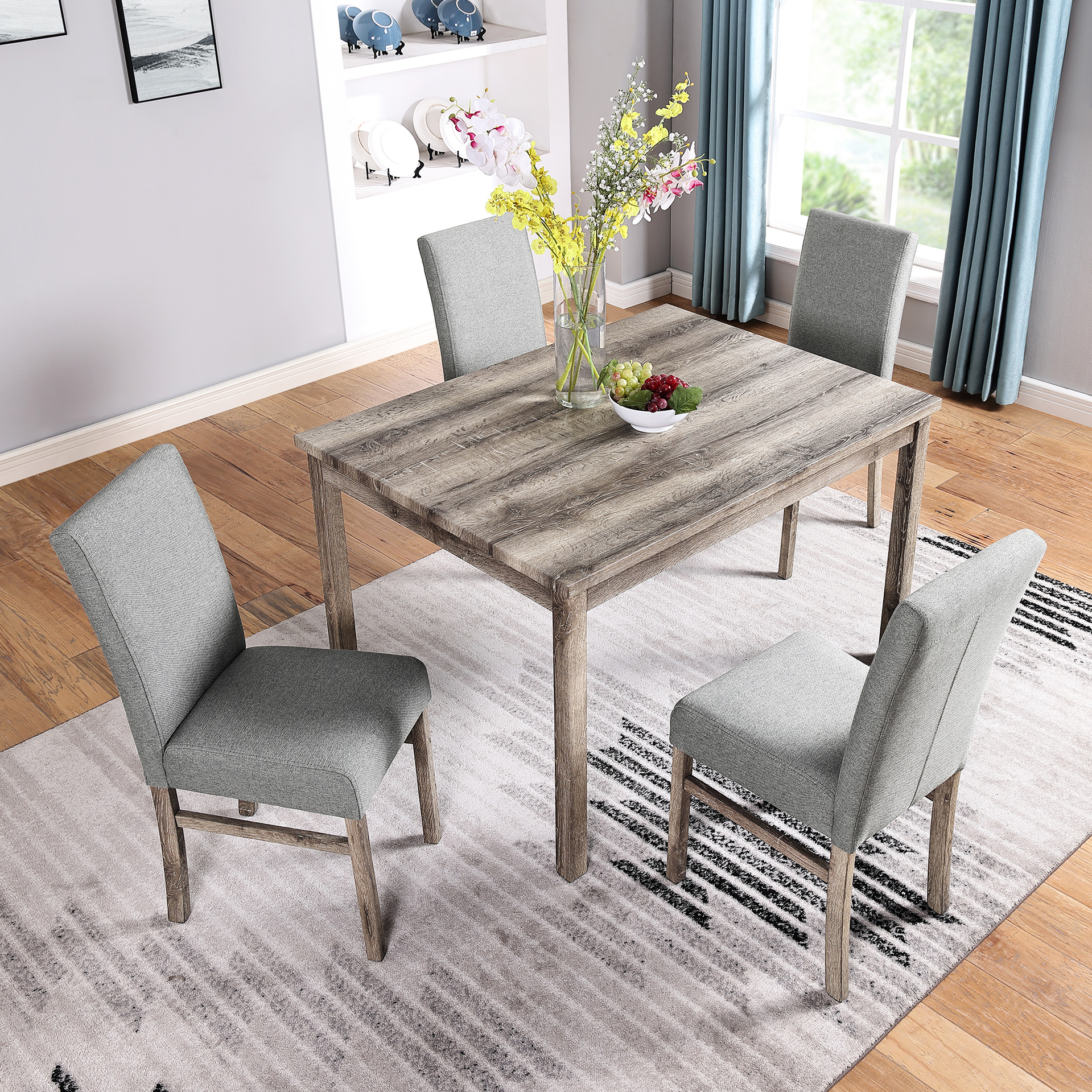 Rectangular Dining Table And Chairs - Antique Yellow+gray. Made Of ...