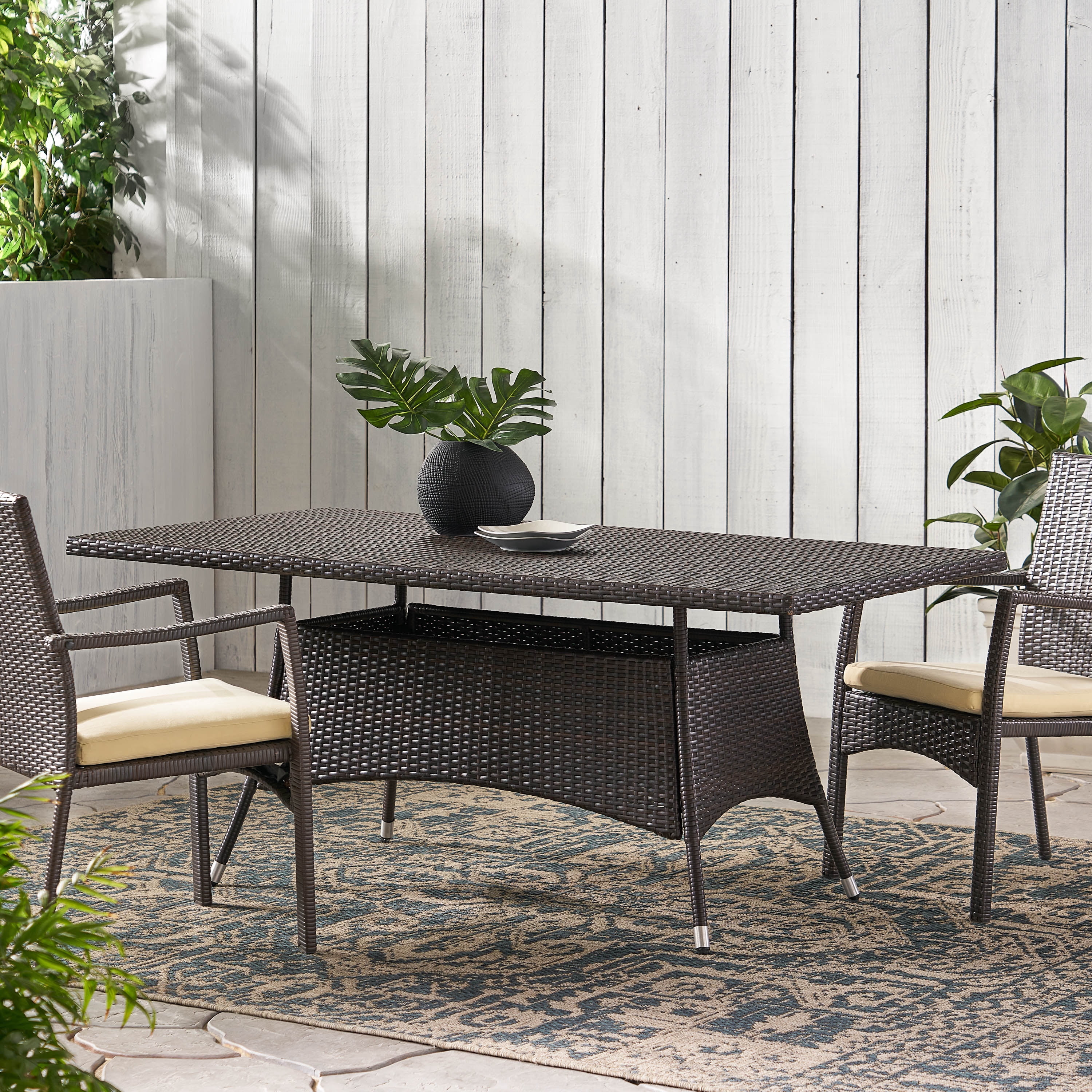 Rectangular Dining Table, Corsica Wicker Outdoor Table for Patio Garden, Brown