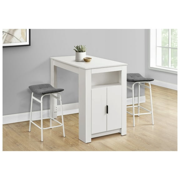 Rectangular Dining Table - Counter Height Kitchen Table with Storage, White Laminate Top, Modern Contemporary Design for Small Spaces
