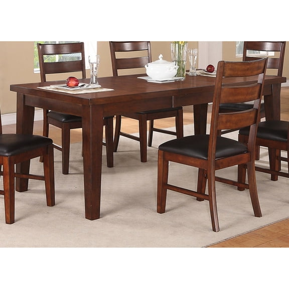 Rectangular Dining Table In Antique Walnut Finish, Solid Wood & , Expandable 18" Leaf For Room Contemporary Style Table, + Home Interior