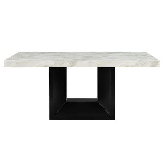 Rectangular Dining Table In Modern Design, White Faux Marble Tabletop And Natural Wood Base, Seats 6, Rubberwood, 70.00 In. Depth X 42.00 Width 30.25 Height Top With Wood-like Rectangular, D W H