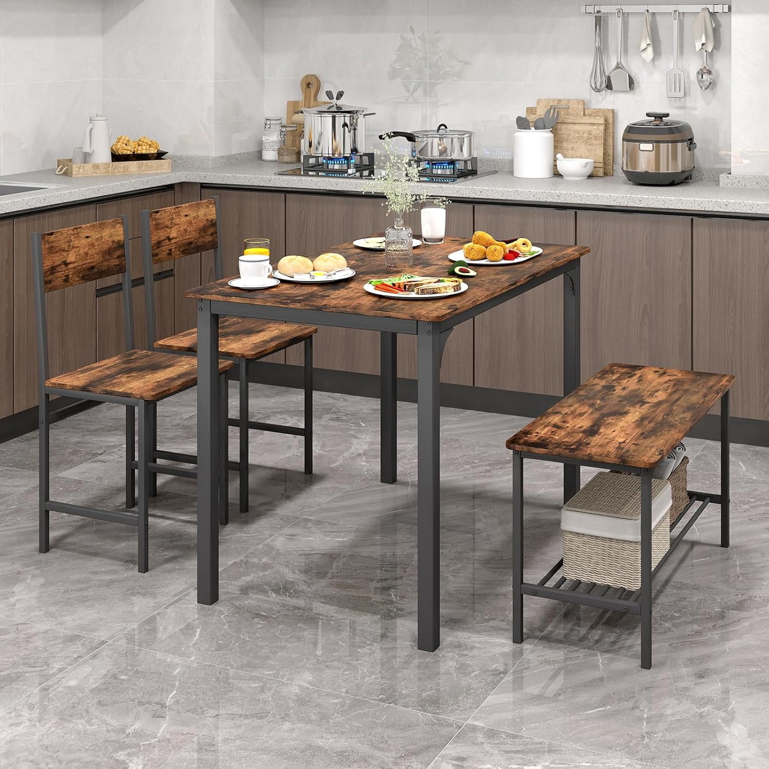 Rectangular Dining Table Set for 4, Space Saving Kitchen Table with ...