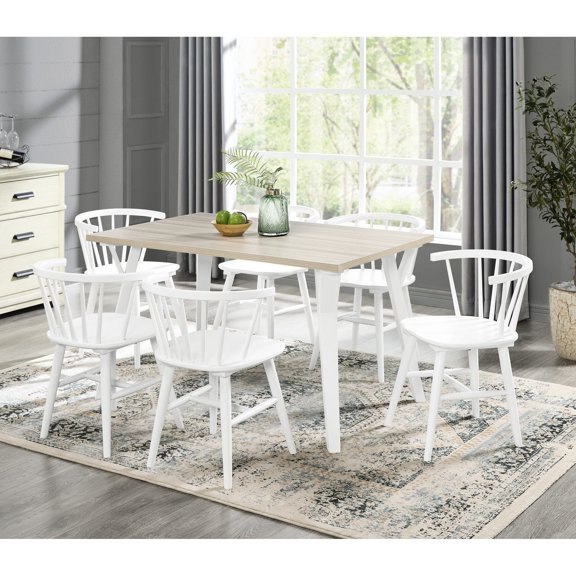 Rectangular Dining Table Set with 6 Windsor Chairs | Great for Hosting Gatherings in Dining Area | Made of High - quality Wood and Melamine | Solves Space and Style Issues