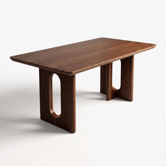Rectangular Dining Table with T-Shaped Cutout Legs, Rustic Minimalist Solid Wood Kitchen & Office Table for Home, Walnut Veneer, 62.9" 35.4" 29.5"