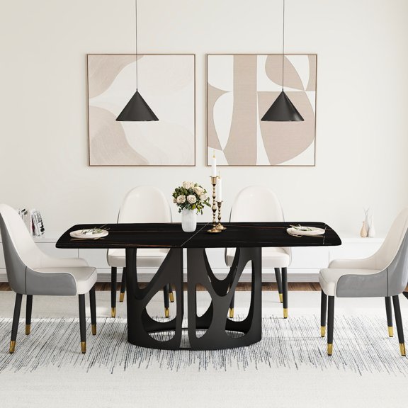 Rectangular Dining Table | Used in Professional Dining Areas | Sintered Stone Top | Stable and Durable with Metal Base