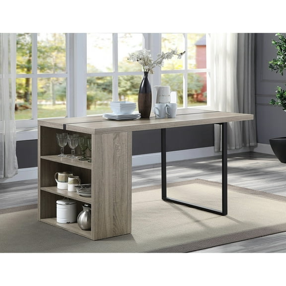 Rectangular Dining Table With Grey Oak And Black Finish, Metal Inlay For A Contemporary Look Grey+black Table, Legs Practical Storage Options