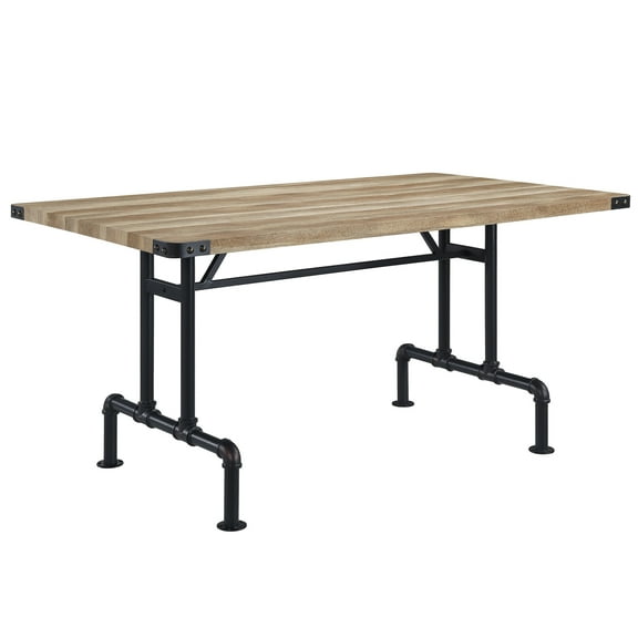 Rectangular Dining Table With Stable Metal Legs And Oak Surface Construction Natural