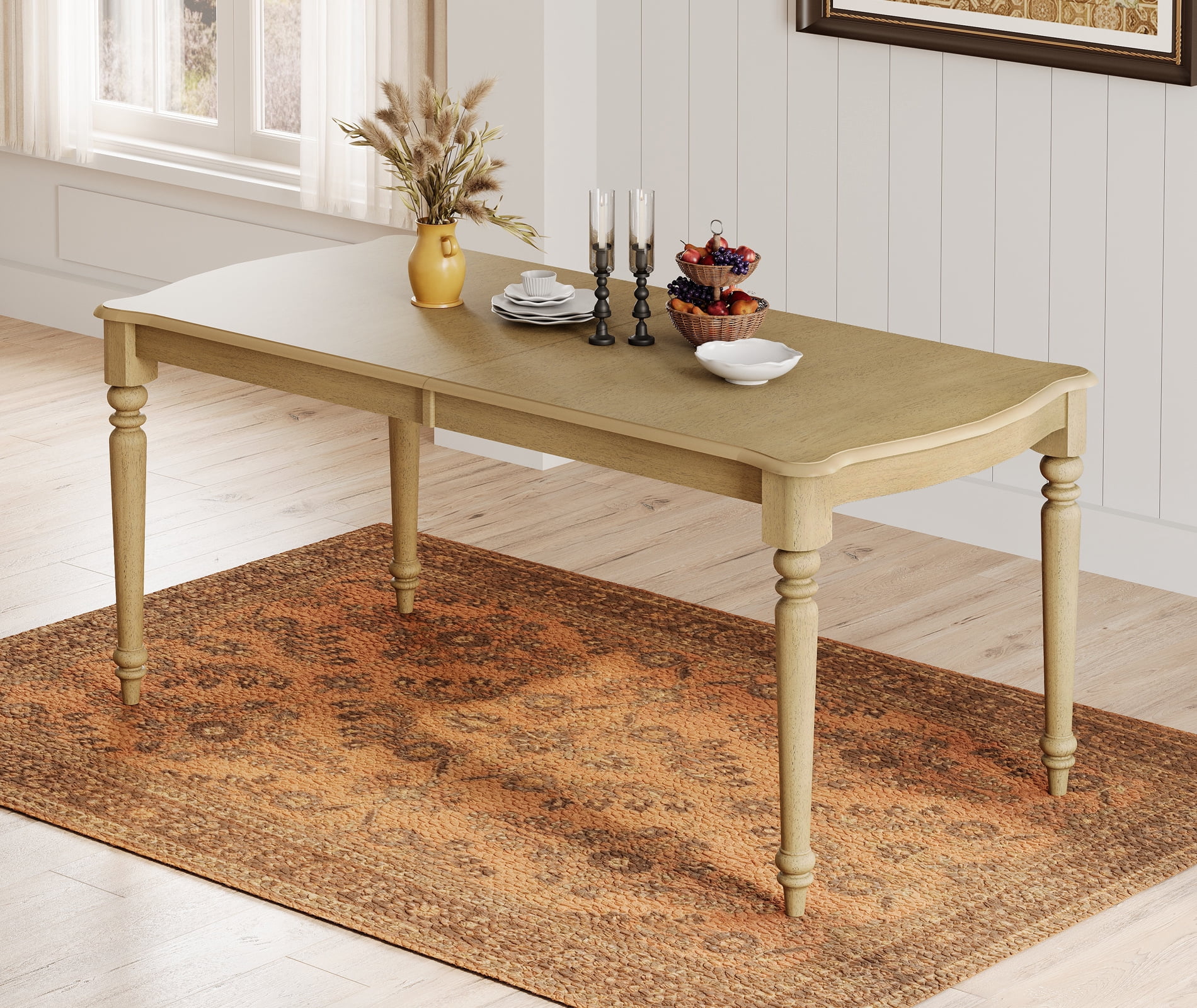 Rectangular Dining Table for 6–8, Solid Wood Table with Signature Gourd Legs for Kitchen & Living Room, 70 Inch, Oak