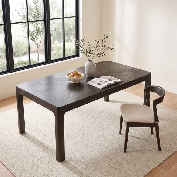 Rectangular Dining Table with Parquet Top & Rounded Corners - Espresso Finish