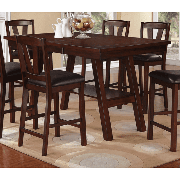 Rectangular Dining Table with Shelf & Dark Walnut Finish | Counter Height | Rubberwood Furniture for Dining Room