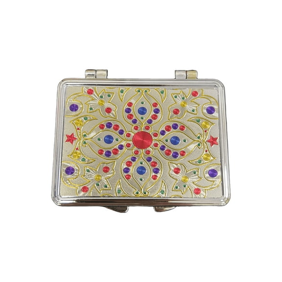 Rectangular Double Sided Compact Mirror, Stylish, Lightweight, Chic Accessory for Flawless On the Go Touch Ups, Unique Patterns Make It a Must Have Purse Essential for Beauty, Gold, Red