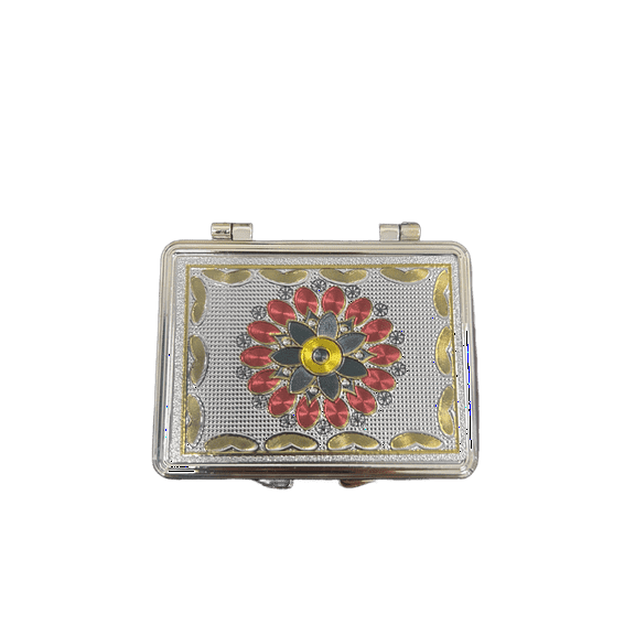 Rectangular Double Sided Compact Mirror, Stylish, Lightweight, Chic Accessory for Flawless On the Go Touch Ups, Unique Patterns Make It a Must Have Purse Essential for Beauty, Silver