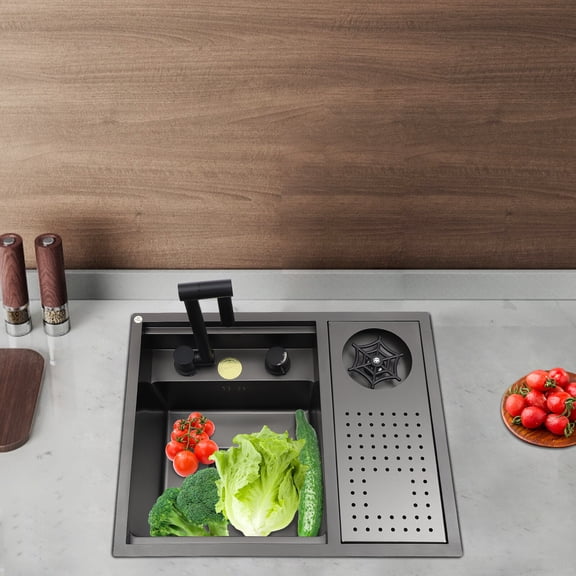 Rectangular Drop In Sink Single Bowl Stainless Steel Top Mount Kitchen Bar Sink with Faucet Hot & Cold Water Adjustment
