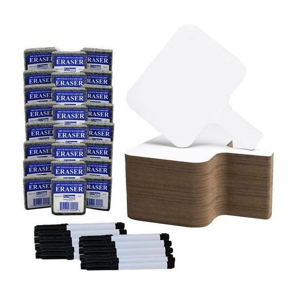 Rectangular Dry Erase Answer Paddle + Pen + Student Eraser - Bulk Class Pack Of 24 Sets
