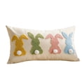 thumbnail image 1 of Rectangular Easter Embroidered Pillow Cover 12x20 Inches, Bunny 3D Embroidery Lumbar Pillow Case, Cotton Linen Cushion Cover for Couch and Bed, Multi-Color, 1 of 7