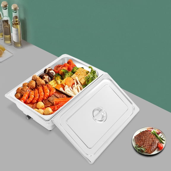 Rectangular Electric Chafing Dish, Buffet Food Warmer, Stainless Steel Chafing Dishes with Adjustable Temperature Control, for Wedding, Party (1 Compartments, 14.27QT)