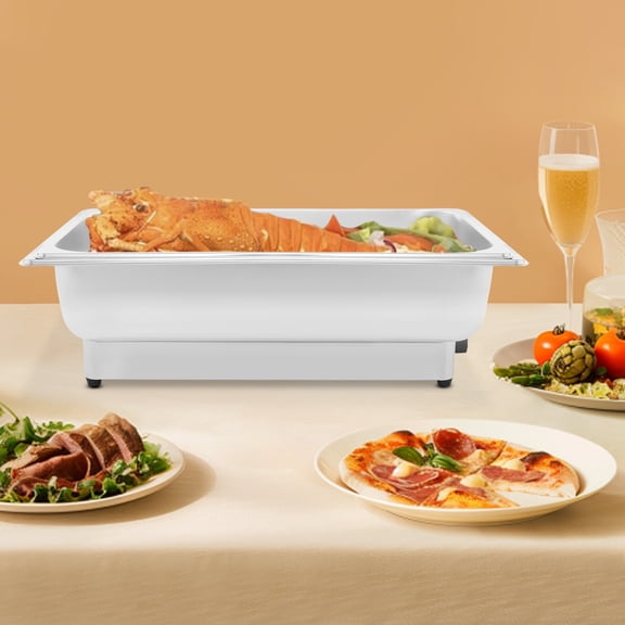 Rectangular Electric Chafing Dish, Buffet Food Warmer, Stainless Steel Chafing Dishes with Adjustable Temperature Control, for Wedding, Party (1 Compartments, 9.51QT)