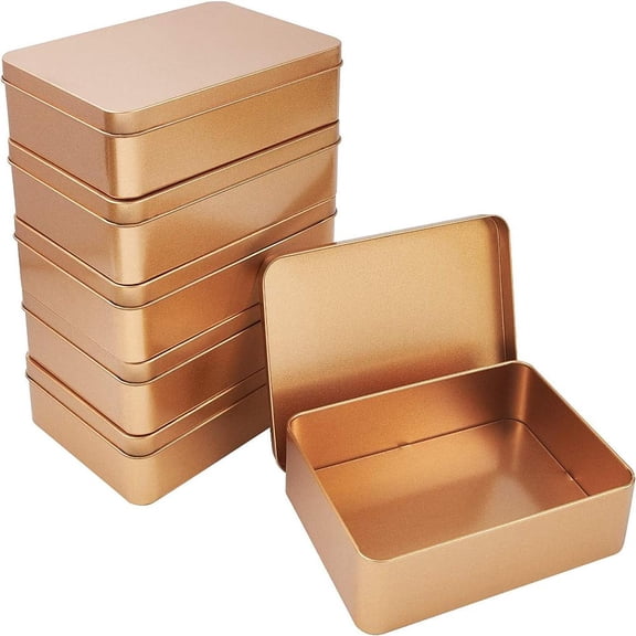 Rectangular Empty Tinplate Boxes with Slip-on Lids Mini Portable Box Containers Matte Gold Color 15.3x11.2x4cm Inner Size: 14.5x10.6cm