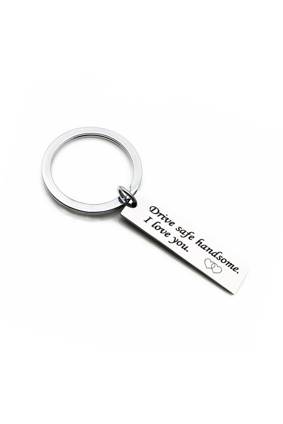 Rectangular Engraved Keychain, Stainless Steel Drive Safe Message Plate With Split Loop, Daily Carry Memento For