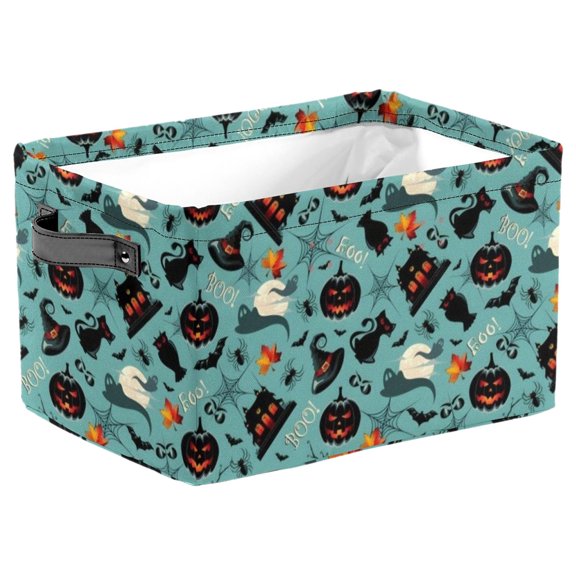 Rectangular Fabric Halloween Pumpkin Storage Basket Cute Printed Container For Holiday Candy Home Room Decoration