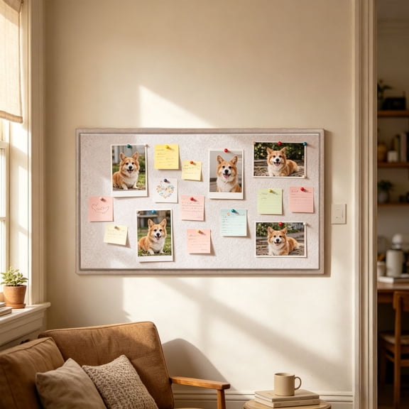 Rectangular Fabric Photo Board with Border, Polyester Fiber Note Board for Wall Decor, Push Pin Photo Display Organizer for Office Home Study Room and Entryway