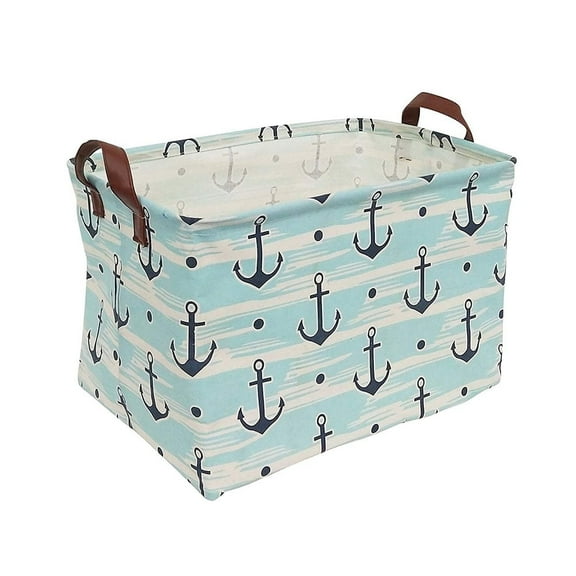 Rectangular Fabric Toy Bin - Waterproof hamper | Collapsible Square Waterproof Box with Handles for Kids Room,Shelf Basket,Toy Organizer ( Rectangular - Blue Anchor )