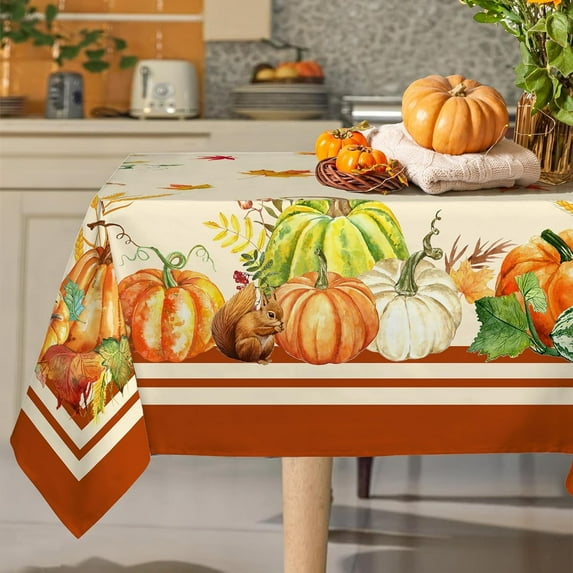 Rectangular Fall Tablecloth,Thanksgiving Autumn Harvest Pumpkin Sunflower Maple Leaf Table cloth,Polyester Waterproof Wrinkle Resistant Durable Tablecloth for Fall,Thanksgiving,Dining 60 x 84 inch
