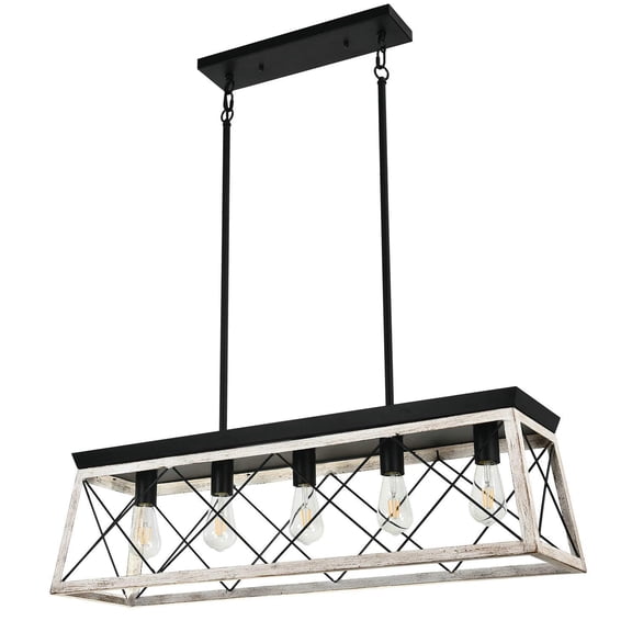 Rectangular Farmhouse Flush Mount Light White5Light 5-Light Industrial Rustic Fixture