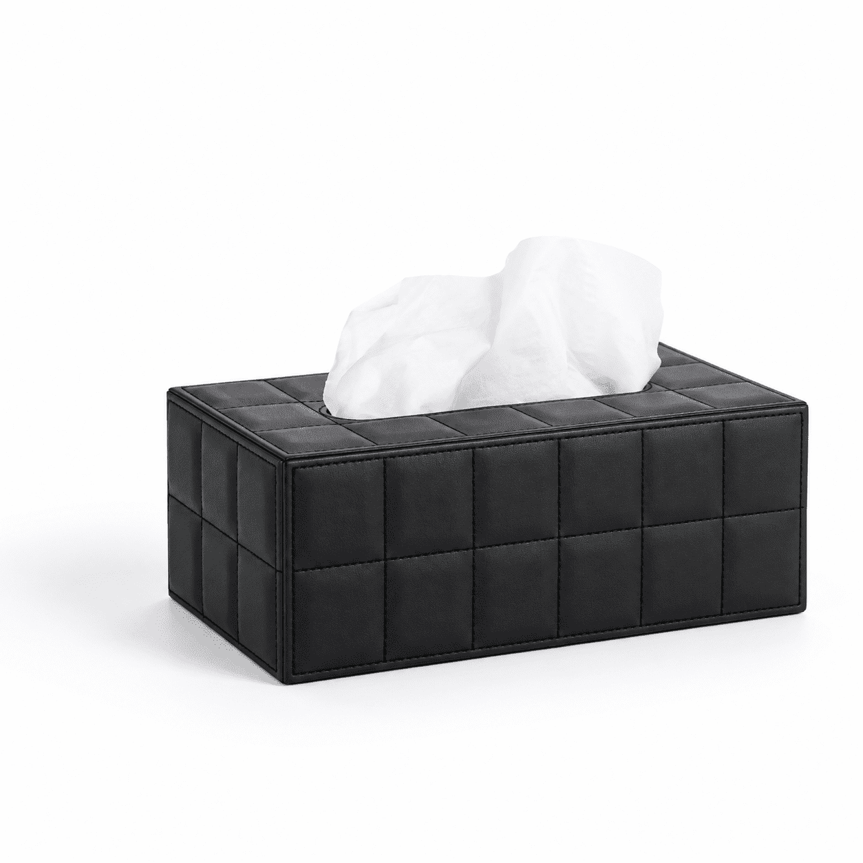Rectangular Faux Leather Tissue Box Cover, Black With Grid, Medium, For ...