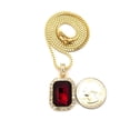 thumbnail image 1 of Rectangular Faux Ruby Stone Pendant w/ 2mm 24" Box Chain Necklace in Gold-Tone, 1 of 3