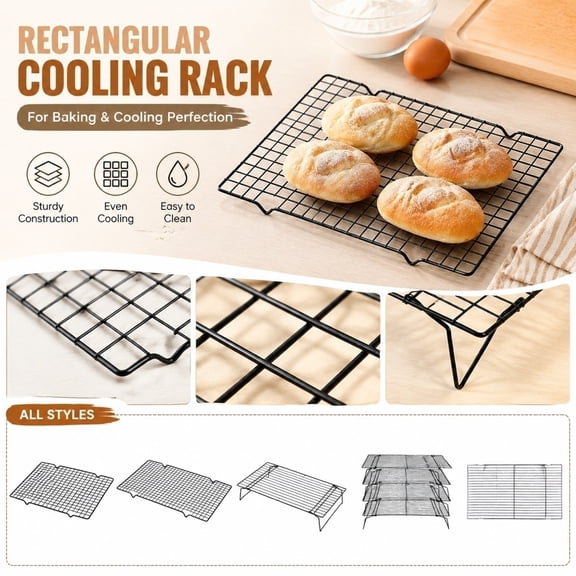Rectangular Fine Mesh Cooling Rack for Baking, Foldable Wire Cake Pastry Drying Rack with Raised Legs for Kitchen Counter Oven-Safe Cookie Bread (1PC)