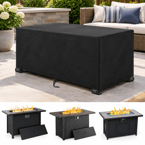 Rectangular Fire Pit Cover 42x24 Inch - Upgraded 600d Heavy Duty Waterproof Uv & Resistant Propane Table Black