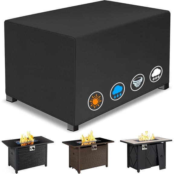 Rectangular Fire Pit Cover 44x28x24 Inch Heavy Duty 600D Waterproof Fade & Weather Resistant Outdoor Patio Propane Gas Fire Table Protector