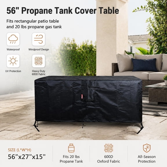 Rectangular Fire Pit Cover 56"L x 27"W x 15"H Waterproof Heavy Duty 600D Tear Resistant Outdoor Fireplace Table Cover Protector