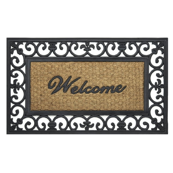 Rectangular Fleur De Lis Outdoor Heavy Duty Rubber & Coir Mat Easy to Clean